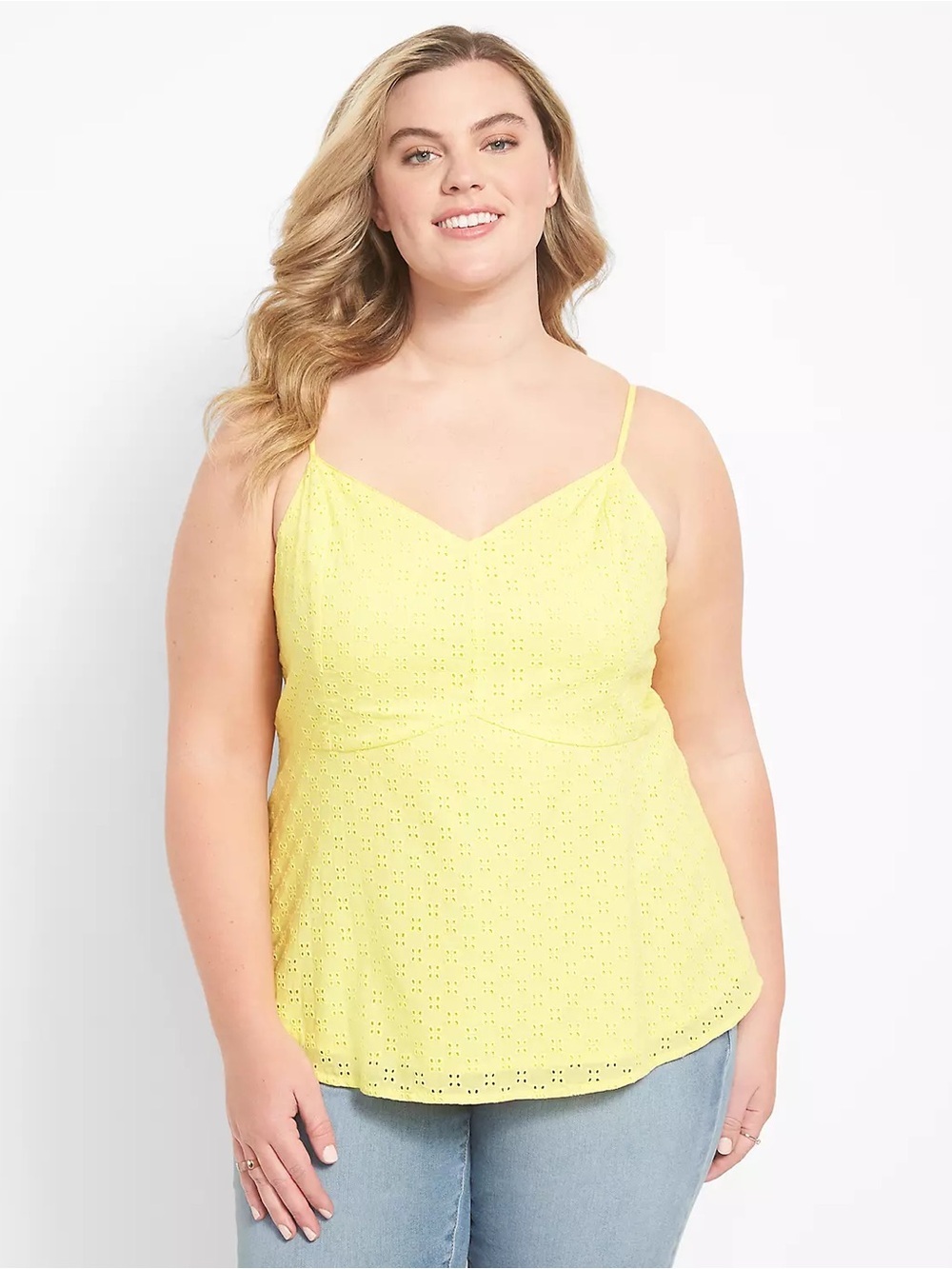 NWT Lane Bryant Classic V-Neck Babydoll Eyelet Cami, Size 20, Yellow